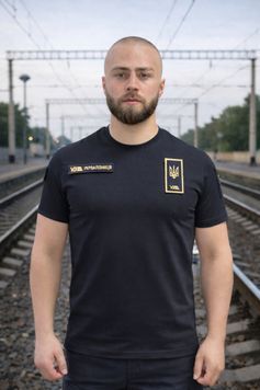 Футболка з липучками Стрейч-кулір Темно-синій Українська залізниця