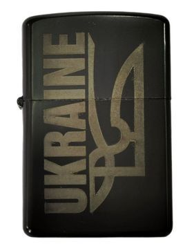 Запальничка Бензинова з гравіюванням Ukraine Тризуб Метал Чорний