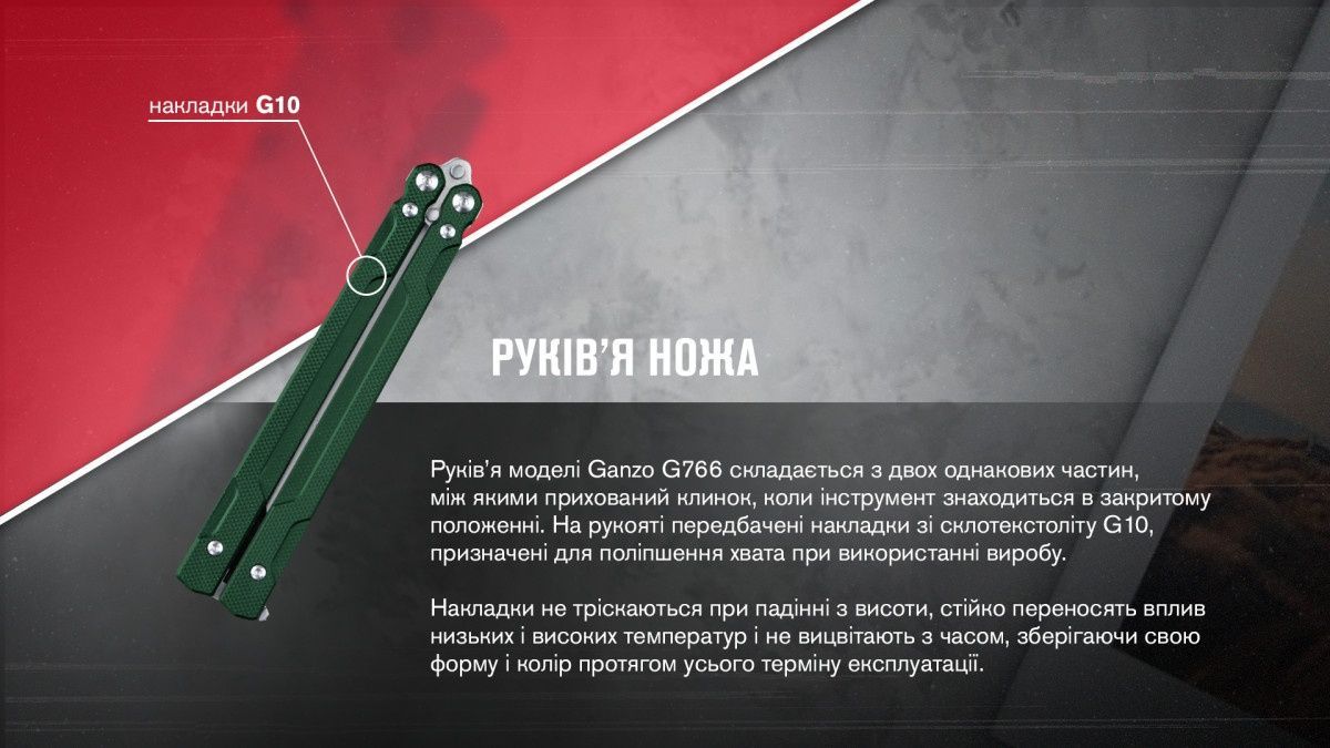 Нiж-метелик (балiсонг) Ganzo G766-GR